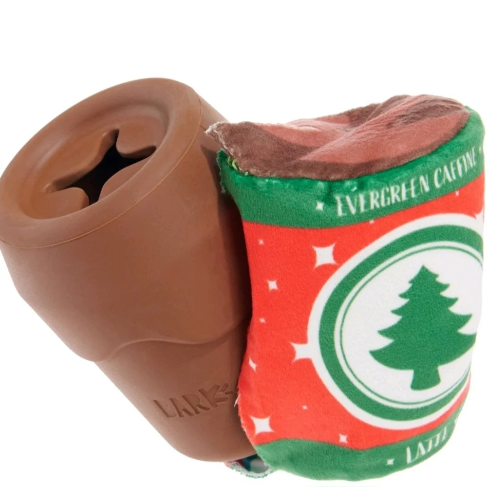 Bark Holiday Santa's Workchomp Evergreen Caffeine Latte Dog Toy